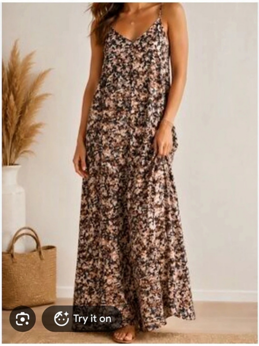 Nicole Miller New York Floral Maxi Dress in Brown & Black Like New Size L